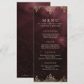 グラマラス アートデコ バーガンディ ヴィンテージ ウェディング メニュー (正面/裏面)
