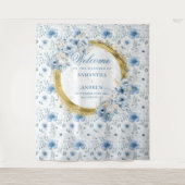 グラマラス ボーホー パステル ブルー ゴールド ウェディング フォト プロップ タペストリー (正面)