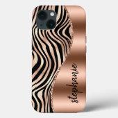 グラマラス ローズゴールド ブラックタイガー ストライプス 名前入り Case-Mate iPhoneケース (裏面)