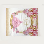 グラマラスSweet sixteenバックドランドピンクドレス金ゴールド タペストリー (正面(横))