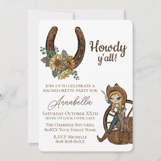 グラマリーカントリーウェスタン女性のカーボーイバチェロレッテ 招待状 (正面)