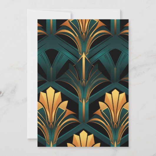 グラマリーグリーンと金ゴールド結婚アールデコ 招待状 (裏面)