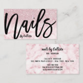 グラマリーシックなピンクグリッターマーブルネイリスト 名刺 (正面/裏面)