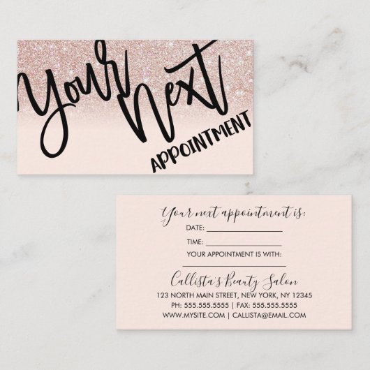 グラマリーシックバラ金ゴールドグリッターピンクモダン 予約カード (正面/裏面)