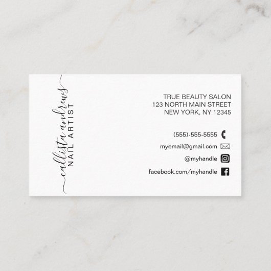 グラマリーシックピンクグリッタータイポグラフィネイルアーティスト 名刺 (裏面)