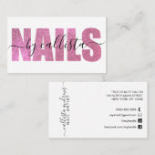 グラマリーシックピンクグリッタータイポグラフィネイルアーティスト 名刺 (正面/裏面)