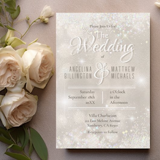 グラマリーシャンパーニュグリッターラグジュアリー結婚ズ 招待状