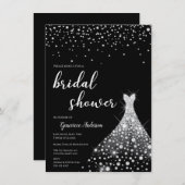 グラマリーシルバーオンブラックブライダルシャワー 招待状 (正面/裏面)