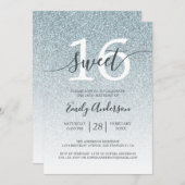 グラマリーシルバーグラデーショングリッタースウィート16誕生日 招待状 (正面/裏面)