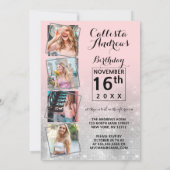 グラマリーシルバーグリッターシークンズフォト誕生日 招待状 (裏面)