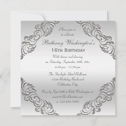 グラマリーシルバーグリッターハイヒールズスウィート16 招待状 (裏面)