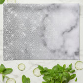 グラマリーシルバーグリッターホワイトマーブルグラデーション キッチンタオル (折り畳み)