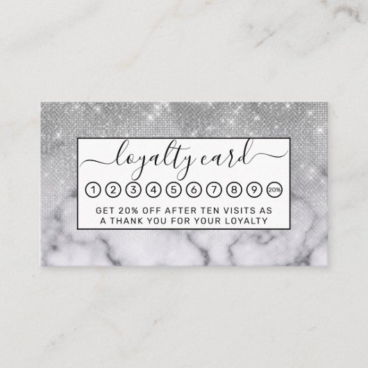 グラマリーシルバーグリッターホワイトマーブルグラデーション ロイヤリティカード (正面)