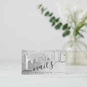 グラマリーシルバーシックグリッタードリップス爪、 ネイル 名刺 (スタンド正面)