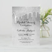 グラマリーシルバーシックグリッタードリップブライダルシャワー 招待状 (スタンド正面)