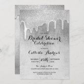 グラマリーシルバーシックグリッタードリップブライダルシャワー 招待状 (正面/裏面)