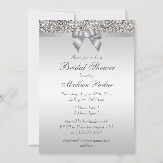 グラマリーシルバーシークインズボウブライダルシャワー 招待状 (裏面)