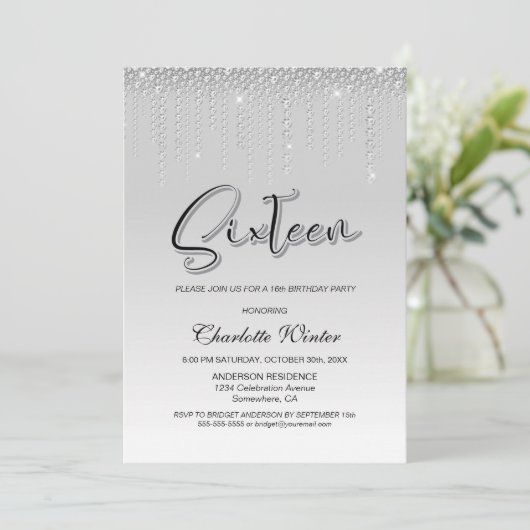 グラマリーシルバーダイアモンズ16誕生日招待状 招待状 (スタンド正面)
