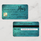 グラマリースパークリーティール(緑がかった色)グリッタークレジットカードヘア 名刺 (正面/裏面)