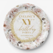 グラマリーダスティピンクフローラ誕生日紙プレート ペーパープレート (正面)