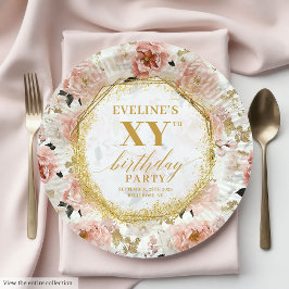 グラマリーダスティピンクフローラ誕生日紙プレート ペーパープレート