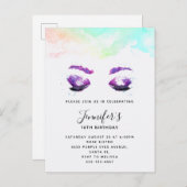 グラマリーパープルアイズ&ブローズウォーター誕生日 インビテーションポストカード (正面/裏面)