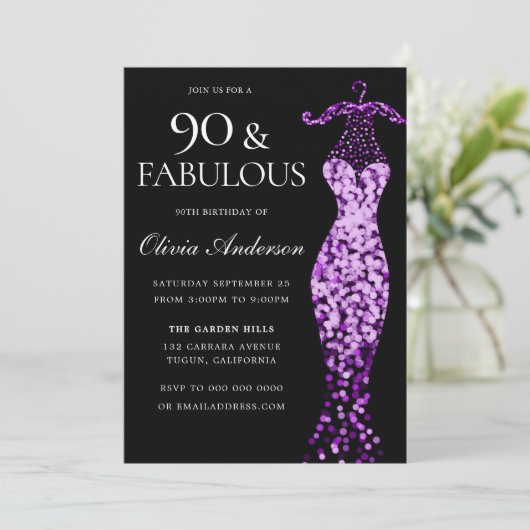 グラマリーパープルドレスファブラス90誕生日 招待状 (スタンド正面)