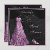 グラマリーパープルボールガウン黒甘い16 招待状 (正面/裏面)