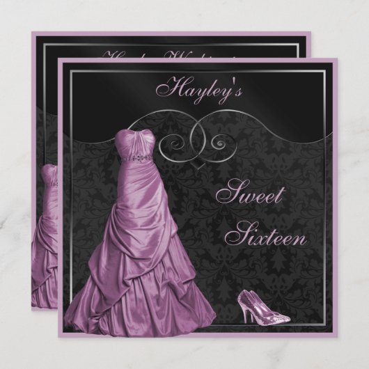 グラマリーパープルボールガウン黒甘い16 招待状 (正面/裏面)