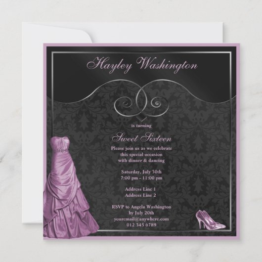 グラマリーパープルボールガウン黒甘い16 招待状 (裏面)