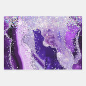 グラマリーパープル&シルバーフェイクグリッターアゲート ラッピングペーパーシート (正面)