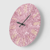 グラマリーピンクグリッターと金ゴールド ラージ壁時計 (傾斜)