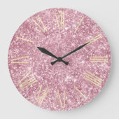 グラマリーピンクグリッターと金ゴールド ラージ壁時計 (正面)