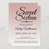 グラマリーピンクグリッターグラデーションスウィート16誕生日 招待状 (正面/裏面)