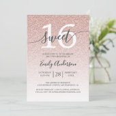 グラマリーピンクグリッターグラデーションスウィート16誕生日 招待状 (スタンド正面)