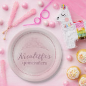 グラマリーピンクグリッターティアラキンセアニラ ペーパープレート (パーティー)