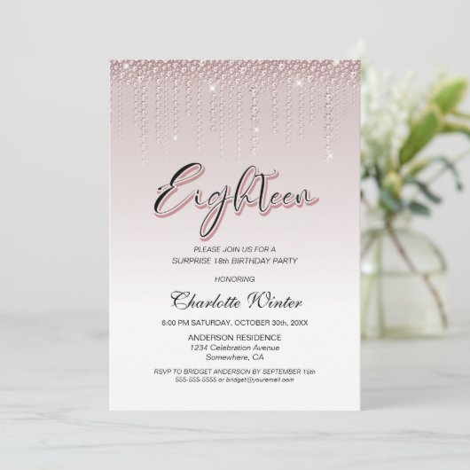グラマリーピンクダイヤモンドサプライズ18誕生日 招待状 (スタンド正面)