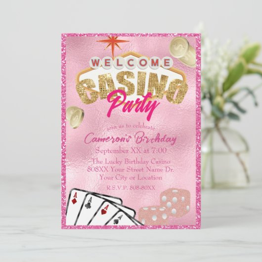 グラマリーピンクラスベガスサインカジノパーティー 招待状 (スタンド正面)