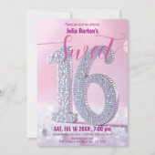 グラマリーピンク&ダイヤモンドスウィート16お祝い 招待状 (正面)
