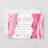 グラマリーピンク&金ゴールドアゲートストーンズ結婚ーズ 出欠カード (正面)