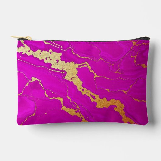 グラマリーピンク&金ゴールド大理石 アクセサリーポーチ (正面)