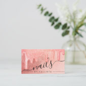 グラマリーピーチピンクシックグリッタードリップス爪、 ネイル 名刺 (スタンド正面)