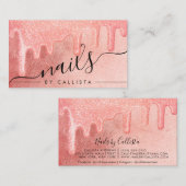 グラマリーピーチピンクシックグリッタードリップス爪、 ネイル 名刺 (正面/裏面)