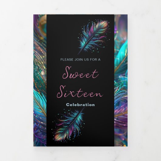 グラマリーフェザーズスウィート16パーティの招待状 三つ折り招待状 (カバー)