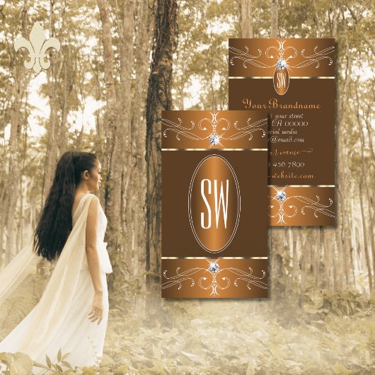 グラマリーブラウンオレンジ華美オーナメントイニシャル 名刺