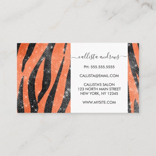 グラマリーブラックオレンジグリッターアニマルタイガーストライプ 名刺 (裏面)