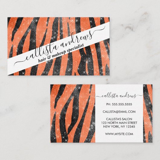 グラマリーブラックオレンジグリッターアニマルタイガーストライプ 名刺 (正面/裏面)