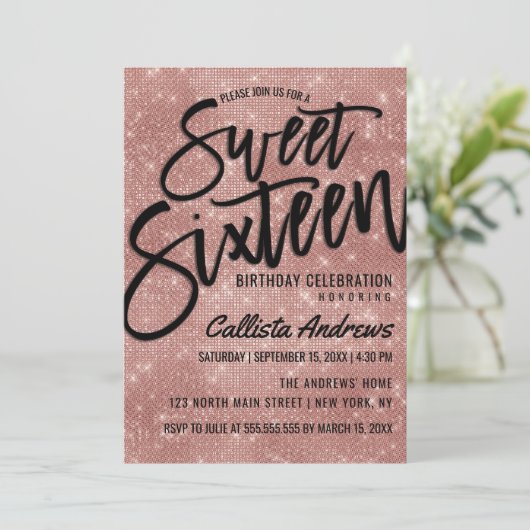 グラマリーブラックバラ金ゴールドグリッターシークインズスウィート16 招待状 (スタンド正面)