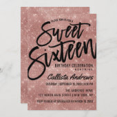 グラマリーブラックバラ金ゴールドグリッターシークインズスウィート16 招待状 (正面/裏面)