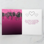 グラマリーブラック&ピンクドリッピンググリッター誕生日 カード (内部)